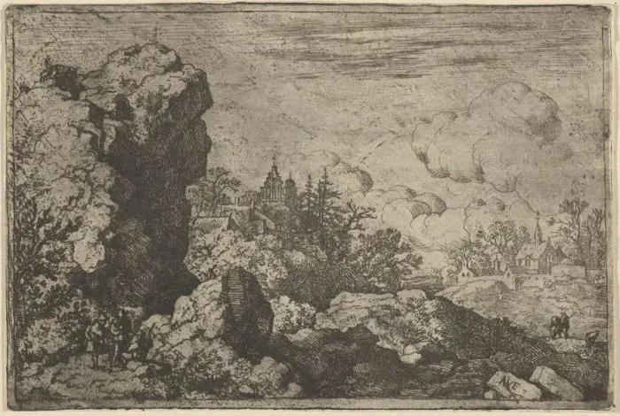 Framed Print : The Three Travellers at the Foot of High Rock, 17th century Framed Print : The Three Travellers at the Foot of High Rock, 17th century