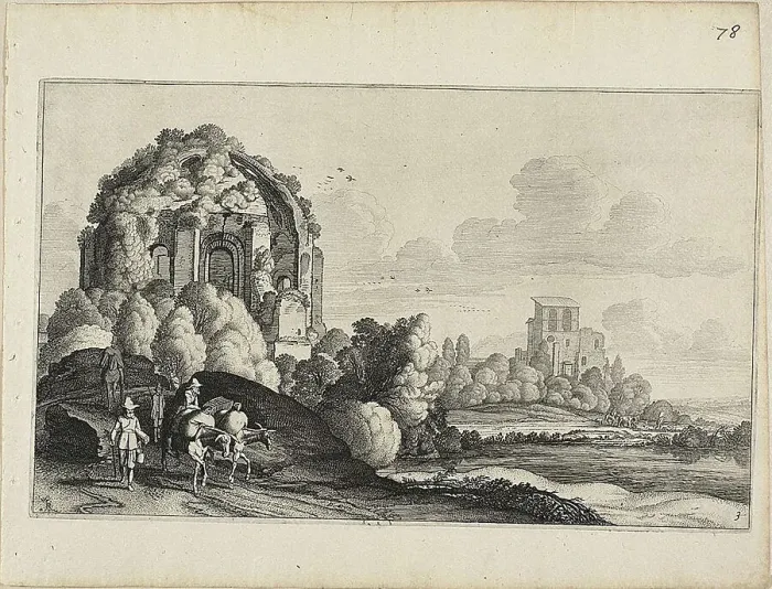 Framed Print : Travellers in Front of the Minerva Medica Temple in Rome, c. 1646. Creator: Jan van de Velde II Framed Print : Travellers in Front of the Minerva Medica Temple in Rome, c. 1646. Creator: Jan van de Velde II