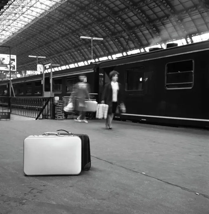 Framed Print : Travellers on a platform, Centraal Station, Amsterdam, Netherlands, 1963. Artist Framed Print : Travellers on a platform, Centraal Station, Amsterdam, Netherlands, 1963. Artist