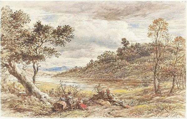 Travellers Resting by a Fallen Tree, 1852. Creator: John Linnell