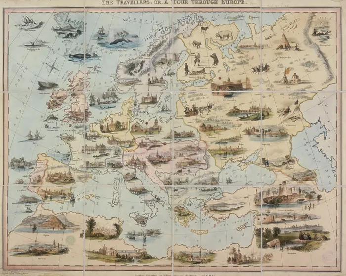 Framed Print : The Travellers, or a Tour through Europe, 1842. Creators: W Clerk, William Spooner. The Travellers, or a Tour through Europe, 1842 Framed Print : The Travellers, or a Tour through Europe, 1842. Creators: W Clerk, William Spooner. The Travellers, or a Tour through Europe, 1842