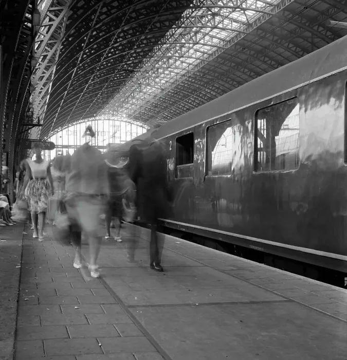 Framed Print : Travellers walking along a platform at Centraal Station, Amsterdam, Netherlands, 1963 Framed Print : Travellers walking along a platform at Centraal Station, Amsterdam, Netherlands, 1963