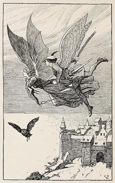 The travelling companion flew behind her, from Fairy Tales from Hans Anderson, pub 1919