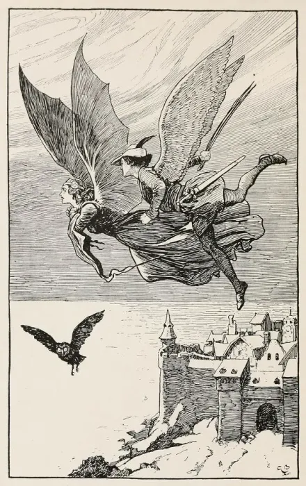 Framed Print : The travelling companion flew behind her, from Fairy Tales from Hans Anderson, pub 1919 Framed Print : The travelling companion flew behind her, from Fairy Tales from Hans Anderson, pub 1919