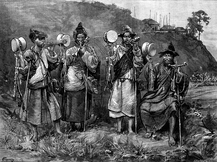 Framed Print : Travelling lamas at Darjeeling, Himalayas, 1873. Creator: F Wentworth Framed Print : Travelling lamas at Darjeeling, Himalayas, 1873. Creator: F Wentworth