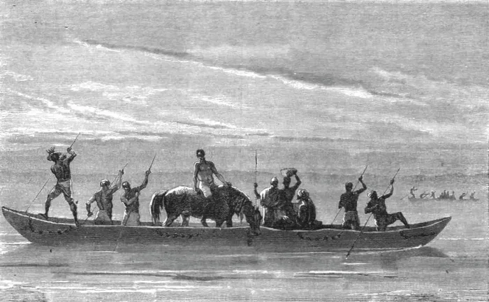 Framed Print : Travelling down the Niger; Journey from the Senegal to the Niger, 1875. Creator: Unknown Framed Print : Travelling down the Niger; Journey from the Senegal to the Niger, 1875. Creator: Unknown