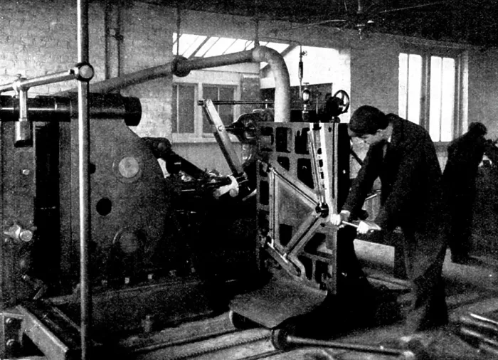 Framed Print : Travelling portion of jig and press, with cycle-frame in position, 1898. Creator: Unknown Framed Print : Travelling portion of jig and press, with cycle-frame in position, 1898. Creator: Unknown