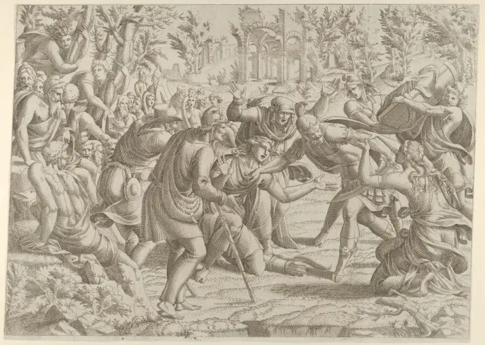 Framed Print : The Treacherous Sinon Brought into the Trajans Camp by the Shepherds, 1535-55 Framed Print : The Treacherous Sinon Brought into the Trajans Camp by the Shepherds, 1535-55