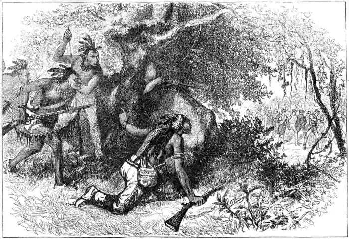 Framed Print : Treachery of the Cherokees, 18th century (c1880) Framed Print : Treachery of the Cherokees, 18th century (c1880)