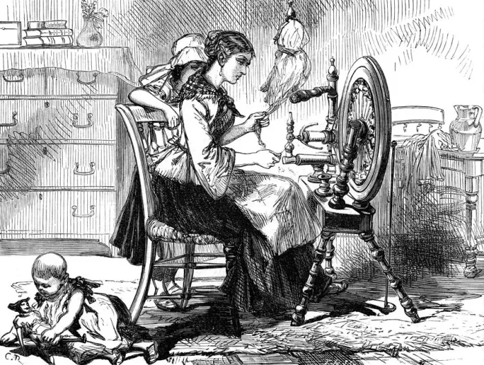 Framed Print : The Treadle spinning wheel, c1880. Artist: RC Framed Print : The Treadle spinning wheel, c1880. Artist: RC