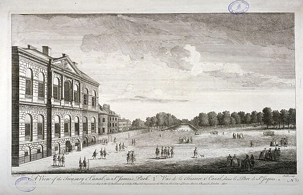 The Treasury and the canal in St Jamess Park, Westminster, London, 1755. Artist