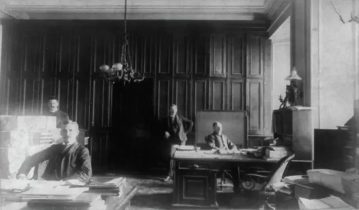 Framed Print : Treasury Department - employees in Mr. McClellend's room, between 1890 and 1950. Creator: Frances Benjamin Johnston Framed Print : Treasury Department - employees in Mr. McClellend's room, between 1890 and 1950. Creator: Frances Benjamin Johnston