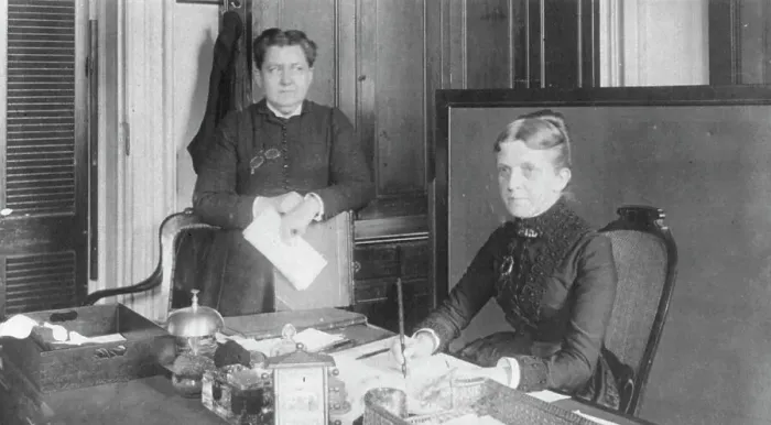 Framed Print : Treasury Dept. employees - Miss Jane Searey and Miss Van Vranken, between 1890 and 1950. Creator: Frances Benjamin Johnston Framed Print : Treasury Dept. employees - Miss Jane Searey and Miss Van Vranken, between 1890 and 1950. Creator: Frances Benjamin Johnston