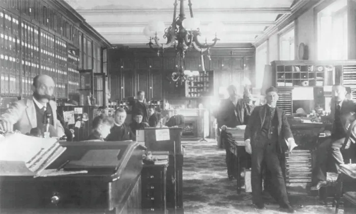 Framed Print : Treasury Dept. employees - Mr. Smith's room, between 1890 and 1950. Creator: Frances Benjamin Johnston Framed Print : Treasury Dept. employees - Mr. Smith's room, between 1890 and 1950. Creator: Frances Benjamin Johnston
