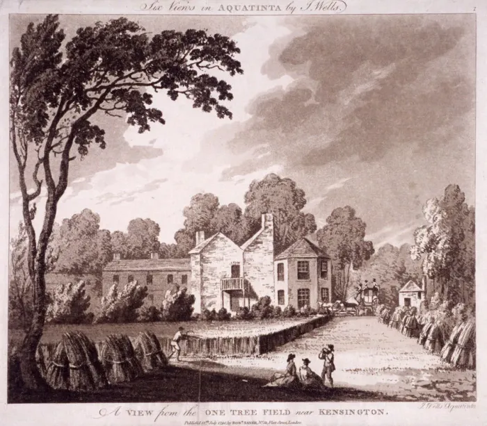 Framed Print : One tree field, Kensington, London, 1790. Artist: J Wells Framed Print : One tree field, Kensington, London, 1790. Artist: J Wells