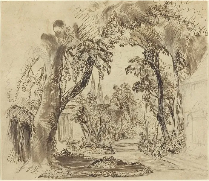 Framed Print : A Tree-lined Garden Path (Preliminary Sketch for Sleeping Beauty and the Beast'?), 1900?. Creator: Robert Caney. A Tree-lined Garden Path (Preliminary Sketch for Sleeping Beauty and the Beast'?), 1900?. Creator: Robert Caney Framed Print : A Tree-lined Garden Path (Preliminary Sketch for Sleeping Beauty and the Beast'?), 1900?. Creator: Robert Caney. A Tree-lined Garden Path (Preliminary Sketch for Sleeping Beauty and the Beast'?), 1900?. Creator: Robert Caney