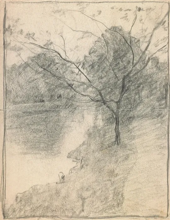 Framed Print : Tree Beside a Stream, c1871-1927. Creator: John Ottis Adams Framed Print : Tree Beside a Stream, c1871-1927. Creator: John Ottis Adams