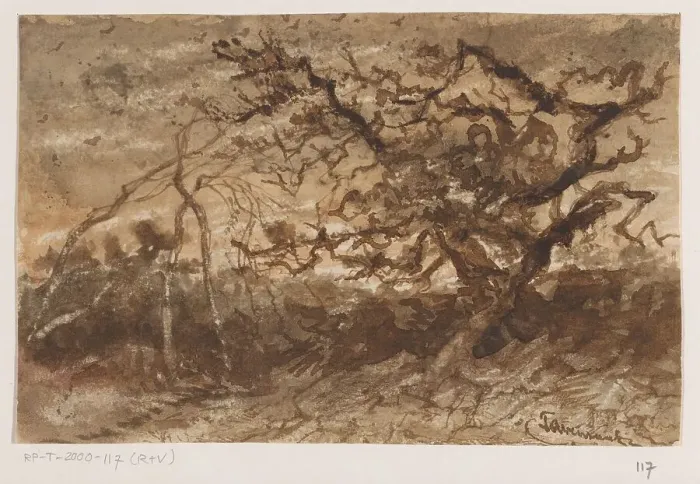 Framed Print : Tree at sunset, 1835-1845. Creator: Johannes Tavenraat Framed Print : Tree at sunset, 1835-1845. Creator: Johannes Tavenraat