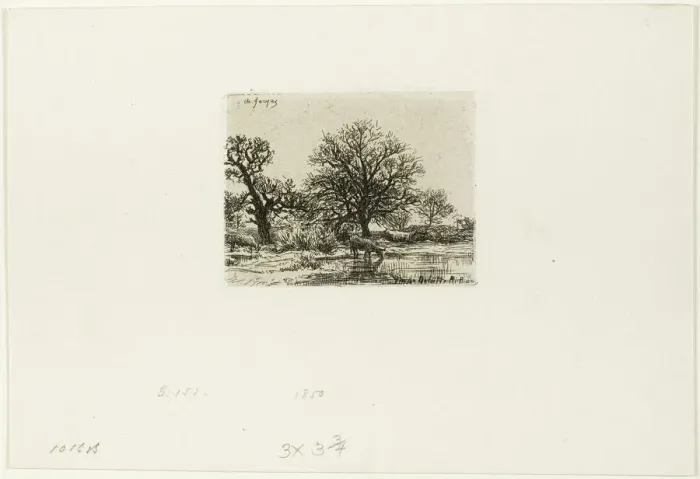 Framed Print : Trees and Cows near a Pond, 1850. Creator: Charles Emile Jacque Framed Print : Trees and Cows near a Pond, 1850. Creator: Charles Emile Jacque