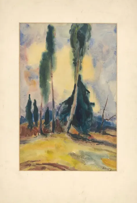 Framed Print : Three Trees on the Plain, 1929. Creator: Zolo Palugyay Framed Print : Three Trees on the Plain, 1929. Creator: Zolo Palugyay