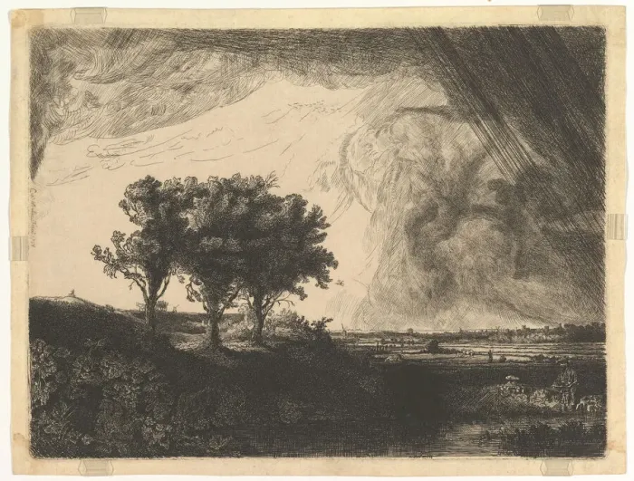Framed Print : The Three Trees, after Rembrandt, 1758. Creator: William Baillie Framed Print : The Three Trees, after Rembrandt, 1758. Creator: William Baillie