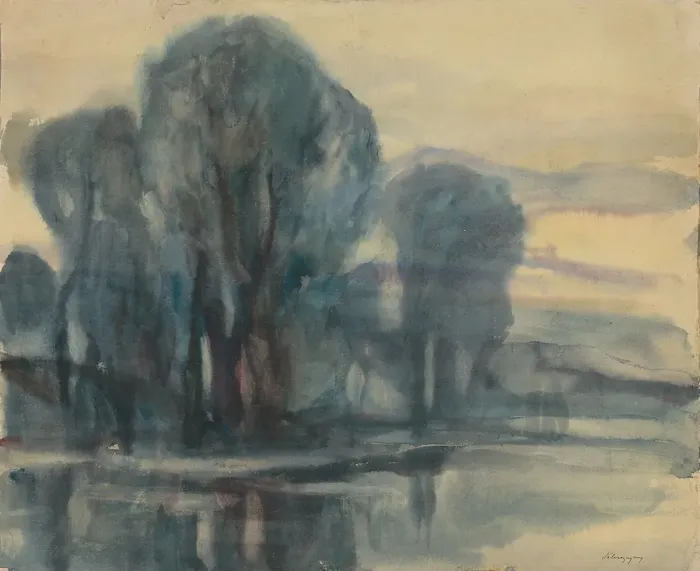 Framed Print : Trees on the river, 1922. Creator: Zolo Palugyay Framed Print : Trees on the river, 1922. Creator: Zolo Palugyay