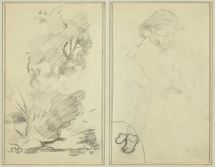 Framed Print : Trees; Sketch of Breton Boy [verso], 1884-1888. Creator: Paul Gauguin
