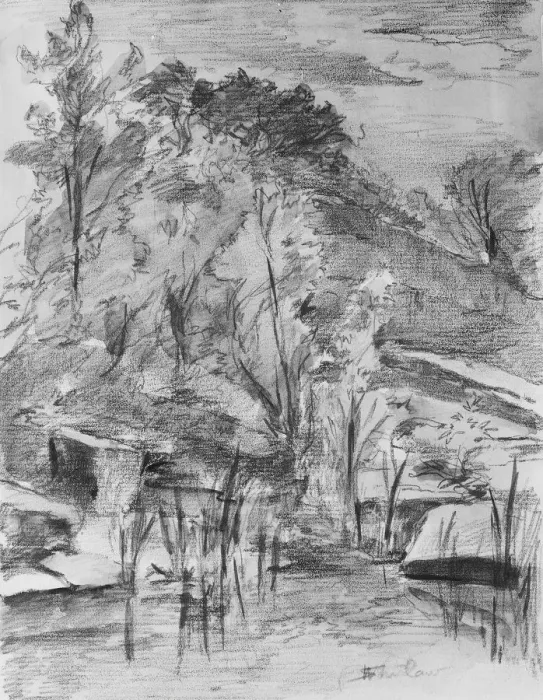 Framed Print : Trees and Stream. Creator: Walter Shirlaw Framed Print : Trees and Stream. Creator: Walter Shirlaw