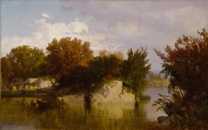 Framed Print : Trees along Stream in Fall, 1861. Creator: William Trost Richards Framed Print : Trees along Stream in Fall, 1861. Creator: William Trost Richards