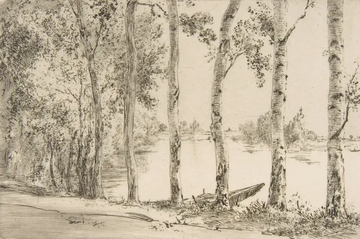 Framed Print : Trembles au bord de la Seine, ca. 1884. Creator: Felix Bracquemond Framed Print : Trembles au bord de la Seine, ca. 1884. Creator: Felix Bracquemond