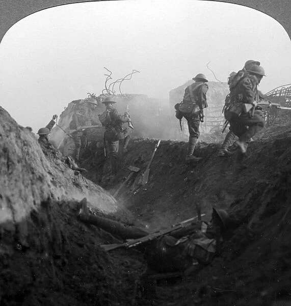 Trench warfare on the Hindenburg Line, Bellicourt, France, World War I, 1917-1918. Artist: Realistic Travels Publishers