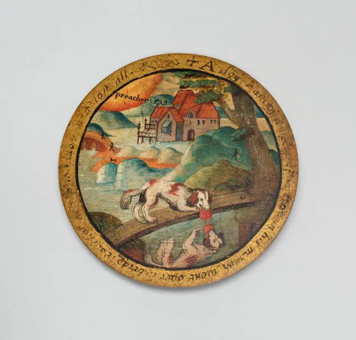 Framed Print : Trencher with a Scene from Aesops Fables, England, c. 1600. Creator: Unknown Framed Print : Trencher with a Scene from Aesops Fables, England, c. 1600. Creator: Unknown