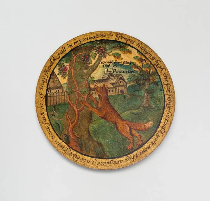 Framed Print : Trencher with a Scene from Aesops Fables, England, c. 1600. Creator: Unknown Framed Print : Trencher with a Scene from Aesops Fables, England, c. 1600. Creator: Unknown