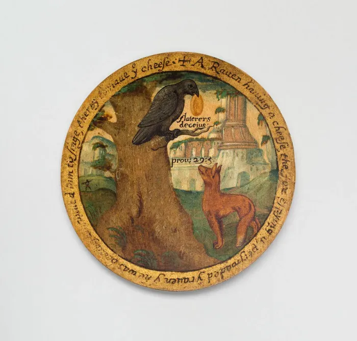 Framed Print : Trencher with a Scene from Aesops Fables, England, c. 1600. Creator: Unknown Framed Print : Trencher with a Scene from Aesops Fables, England, c. 1600. Creator: Unknown