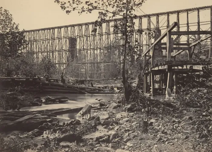 Framed Print : Trestle Bridge at Whiteside, 1860s. Creator: George N. Barnard Framed Print : Trestle Bridge at Whiteside, 1860s. Creator: George N. Barnard