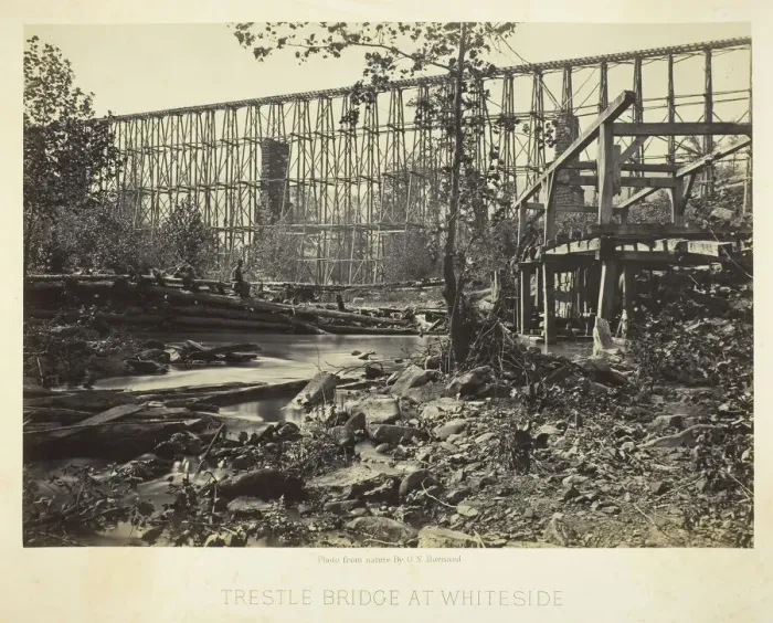 Framed Print : Trestle Bridge at Whiteside, 1864. Creator: George N. Barnard Framed Print : Trestle Bridge at Whiteside, 1864. Creator: George N. Barnard