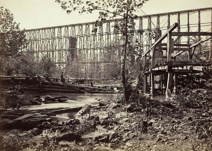 Framed Print : Trestle Bridge At Whiteside, Printed 1866. Creator: George N. Barnard