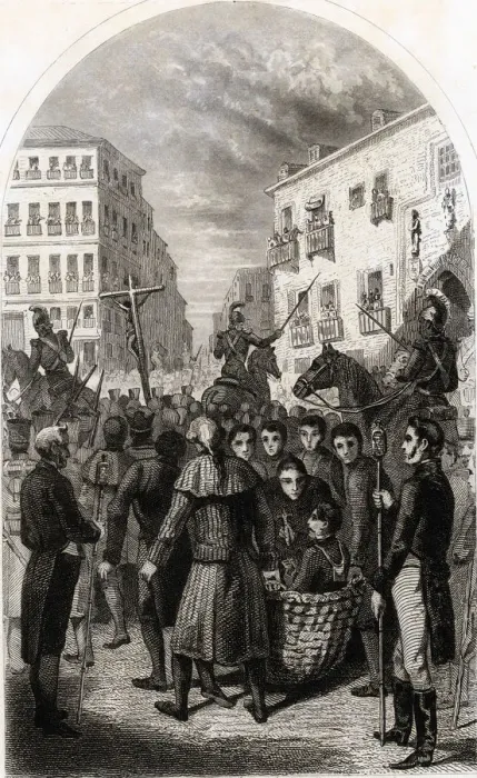 Framed Print : Trial, jibe and execution of revolutionary General Rafael de Riego, scene of his Framed Print : Trial, jibe and execution of revolutionary General Rafael de Riego, scene of his