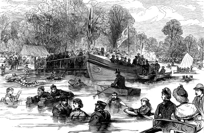 Framed Print : Trial of life-saving apparatus on the Serpentine, Hyde Park, 1883. Creator: Unknown