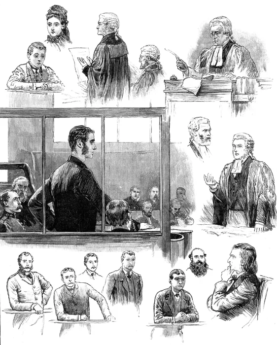 Framed Print : The Trial of Patrick O'Donnell at the Old Bailey for the murder of James Carey, 1883 Framed Print : The Trial of Patrick O'Donnell at the Old Bailey for the murder of James Carey, 1883