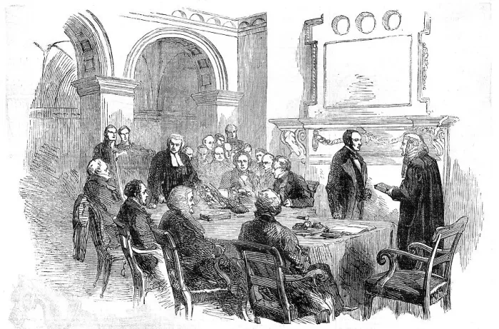 Framed Print : Trial of the Pyx, at the Office of the Comptroller-General of the Exchequer, Whitehall, 1854. Creator: Unknown. Trial of the Pyx, at the Office of the Comptroller-General of the Exchequer, Whitehall, 1854. Creator: Unknown Framed Print : Trial of the Pyx, at the Office of the Comptroller-General of the Exchequer, Whitehall, 1854. Creator: Unknown. Trial of the Pyx, at the Office of the Comptroller-General of the Exchequer, Whitehall, 1854. Creator: Unknown