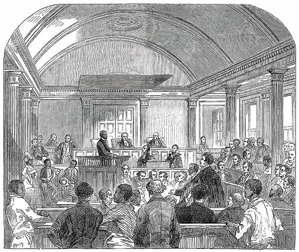 Trial of the Rioters (Oct. 1) in the Court-House, at Trinidad, 1850. Creator: Unknown