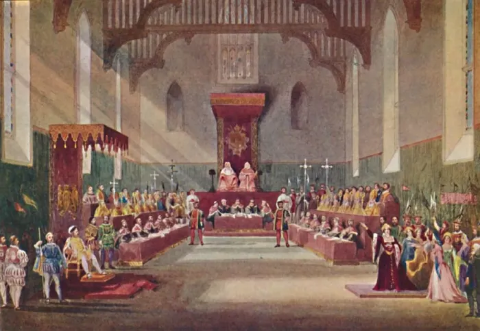 Framed Print : The Trial Scene in Henry VIII, 1904. Artist: Frank Lloyd Framed Print : The Trial Scene in Henry VIII, 1904. Artist: Frank Lloyd