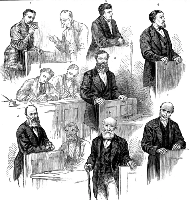 Framed Print : Trial of the Tichborne Claimant: witnesses for the defence, 1873. Creator: Unknown Framed Print : Trial of the Tichborne Claimant: witnesses for the defence, 1873. Creator: Unknown