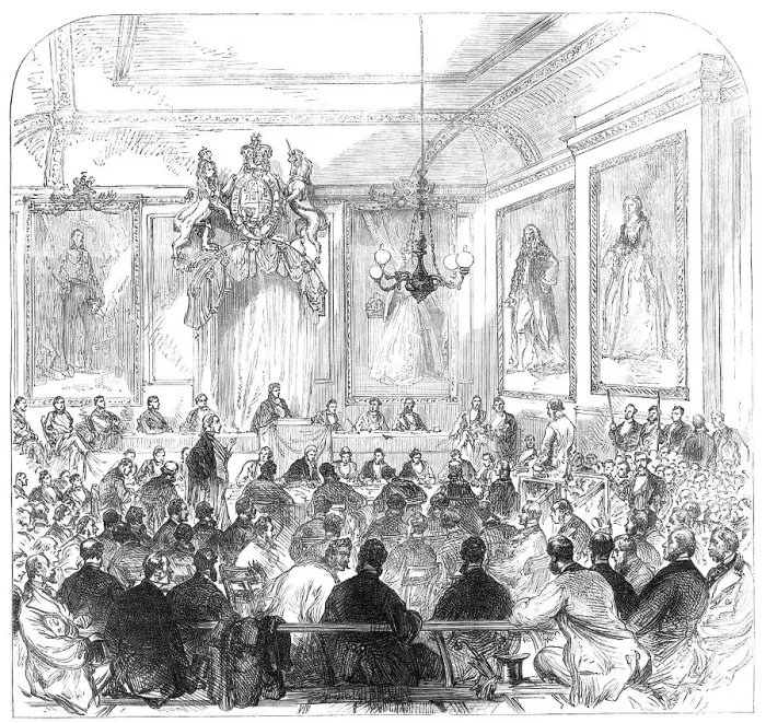 Framed Print : Trial of the Windsor Election Petition in the Townhall, Windsor, 1869. Creator: Unknown Framed Print : Trial of the Windsor Election Petition in the Townhall, Windsor, 1869. Creator: Unknown