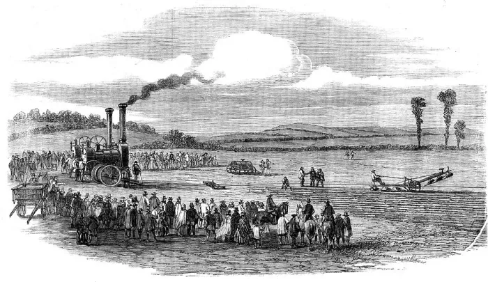 Framed Print : Trials of steam-ploughs near Farningham, Kent, 1862. Creator: Unknown Framed Print : Trials of steam-ploughs near Farningham, Kent, 1862. Creator: Unknown