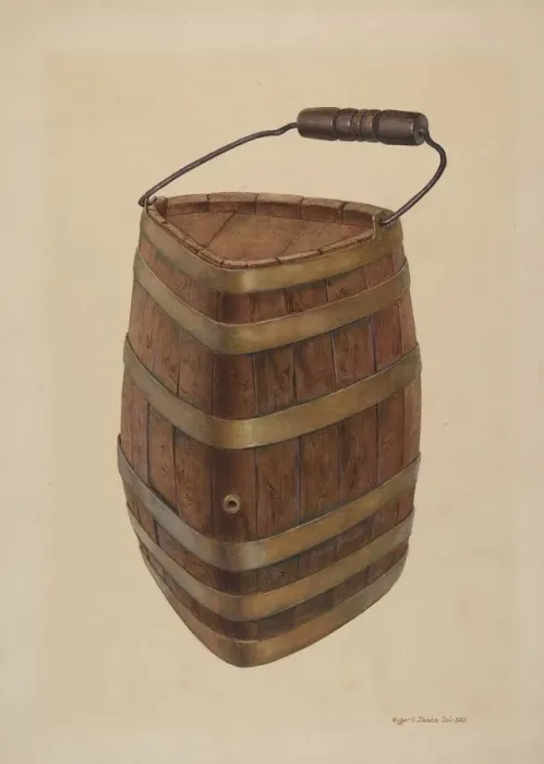 Framed Print : Triangle Field Water Keg, c. 1939. Creator: Roger Deats Framed Print : Triangle Field Water Keg, c. 1939. Creator: Roger Deats
