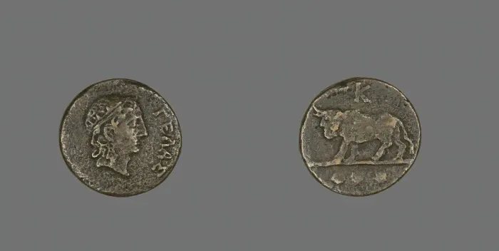 Framed Print : Trias (Coin) Depicting the God Gelas, late 5th century BCE. Creator: Unknown Framed Print : Trias (Coin) Depicting the God Gelas, late 5th century BCE. Creator: Unknown