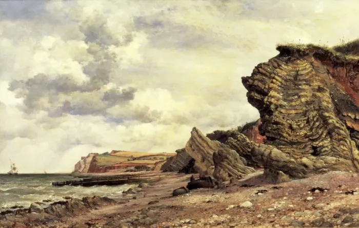Framed Print : Triassic Cliffs, Blue Anchor, North Somerset, 1866. Artist: Edward William Cooke Framed Print : Triassic Cliffs, Blue Anchor, North Somerset, 1866. Artist: Edward William Cooke