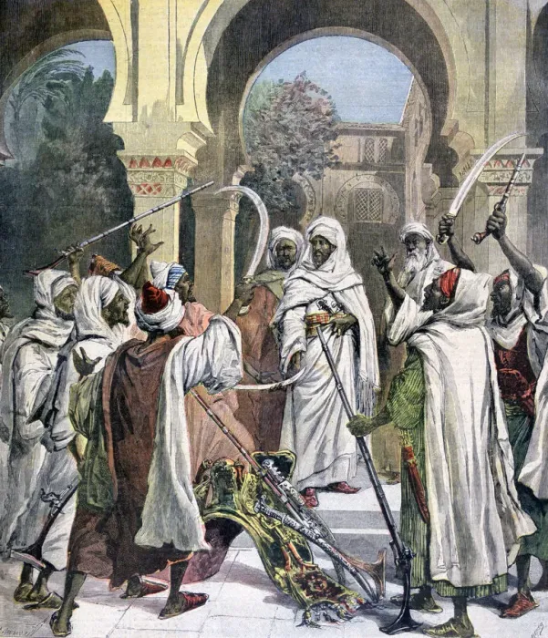 Framed Print : The Tribal Chiefs Swearing Fidelity to the Sultan of Morocco, 1892. Artist: Henri Meyer Framed Print : The Tribal Chiefs Swearing Fidelity to the Sultan of Morocco, 1892. Artist: Henri Meyer